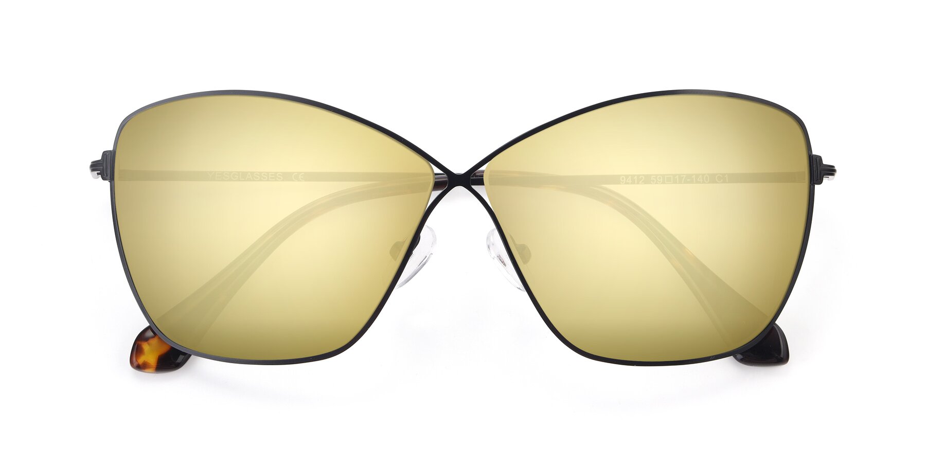 Folded Front of 9412 in Black with Gold Mirrored Lenses