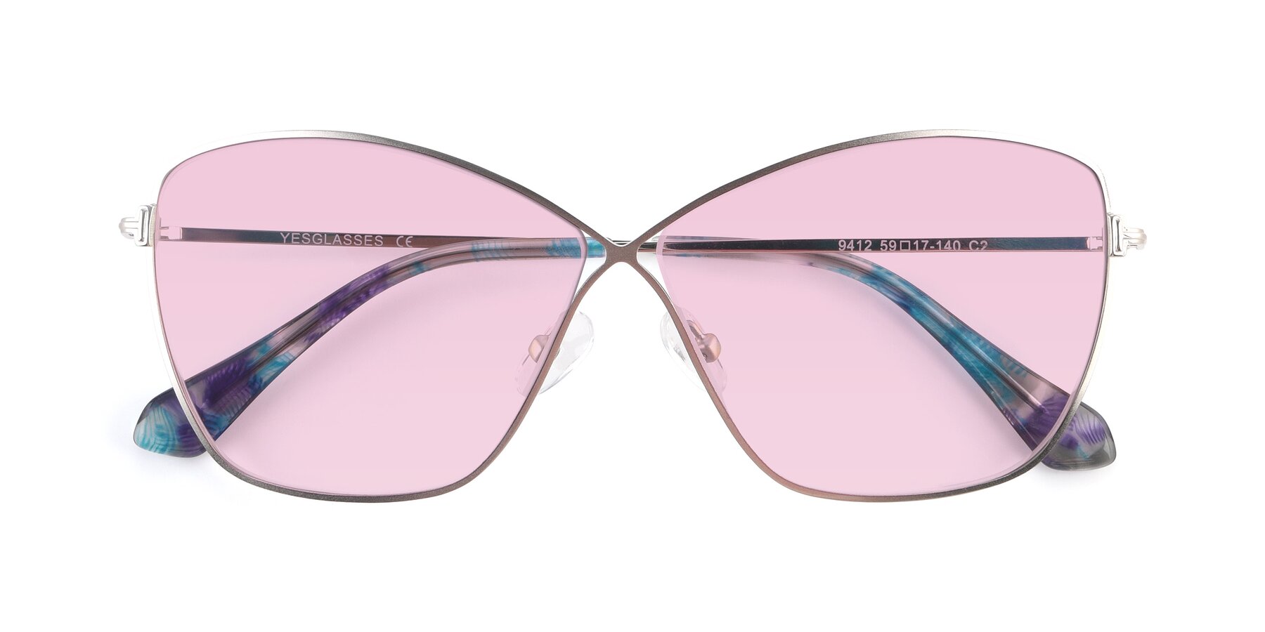 Folded Front of 9412 in Silver with Light Pink Tinted Lenses