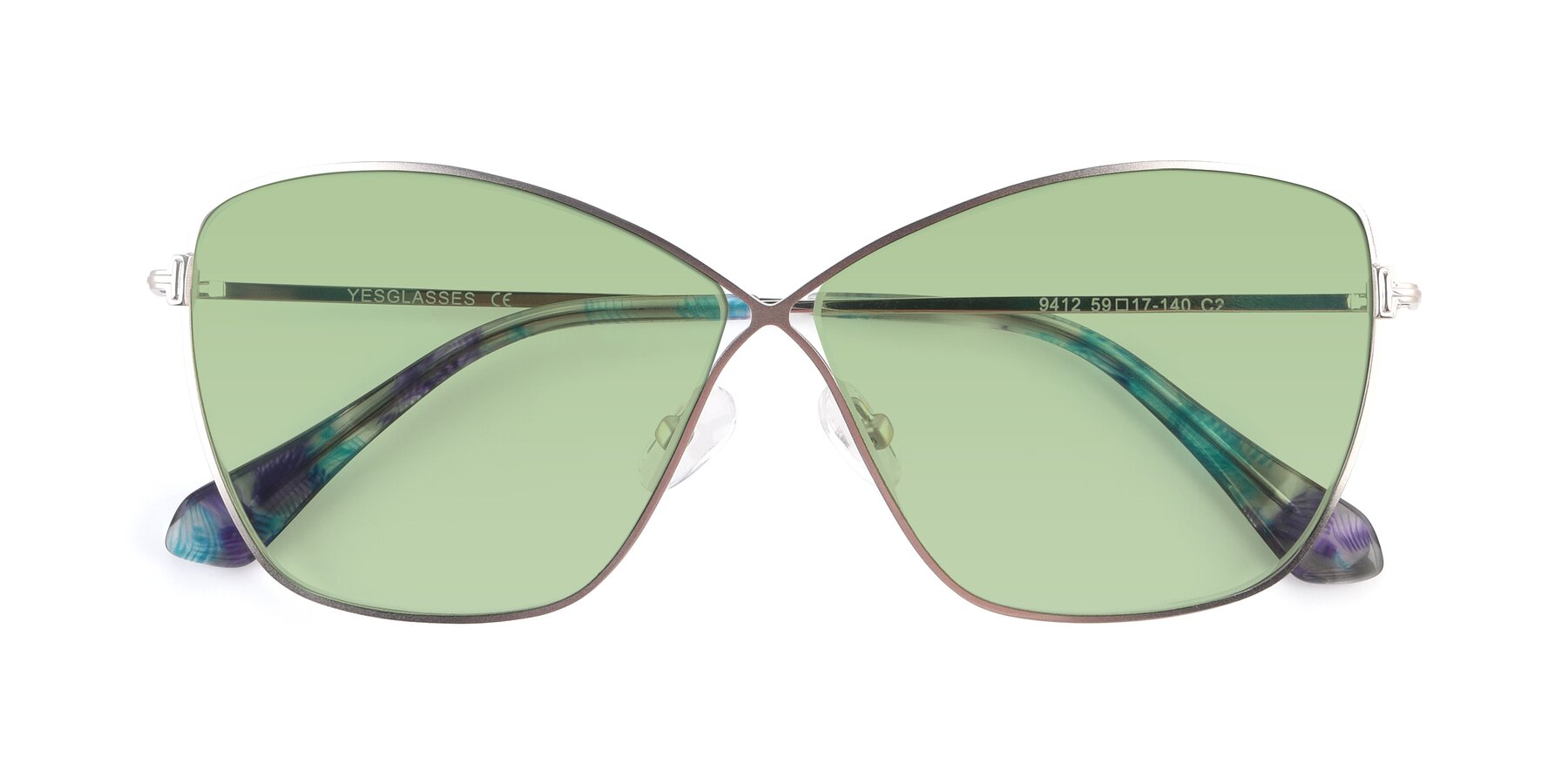 Folded Front of 9412 in Silver with Medium Green Tinted Lenses