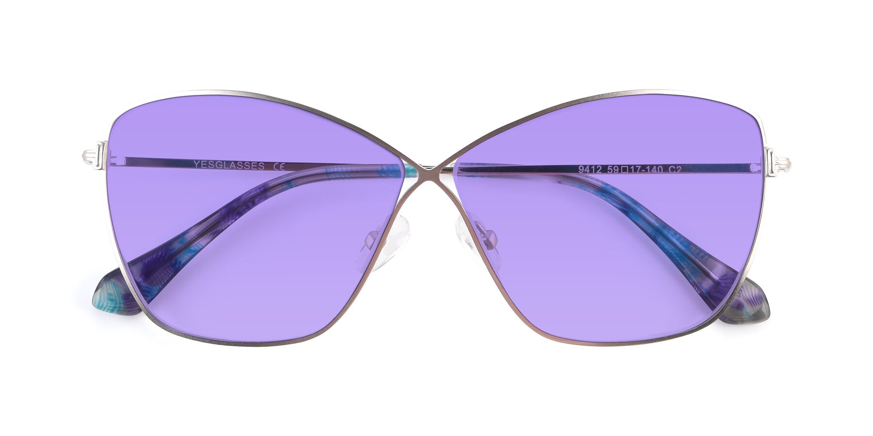 Folded Front of 9412 in Silver with Medium Purple Tinted Lenses