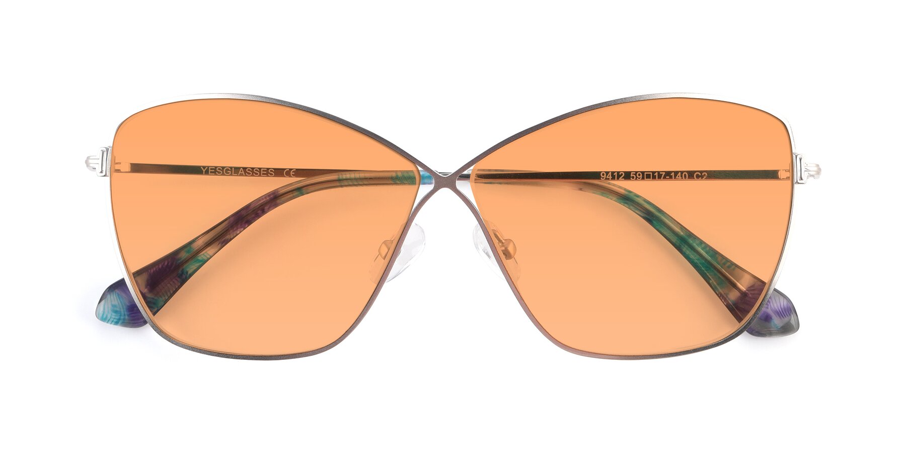 Folded Front of 9412 in Silver with Medium Orange Tinted Lenses
