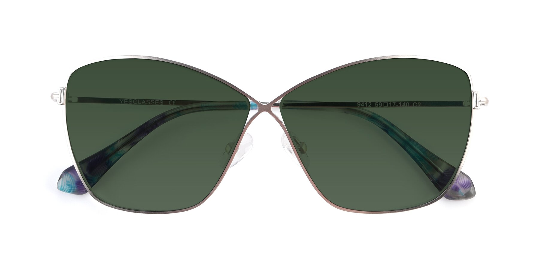 Folded Front of 9412 in Silver with Green Tinted Lenses