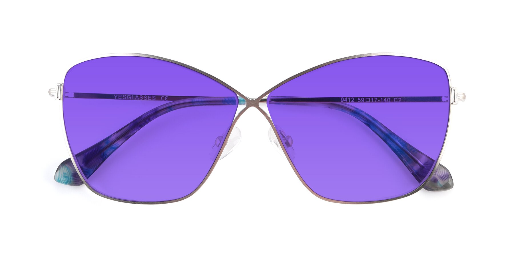 Folded Front of 9412 in Silver with Purple Tinted Lenses