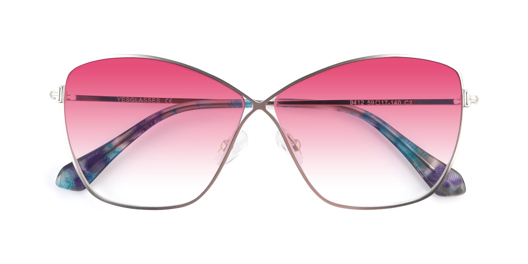 Folded Front of 9412 in Silver with Pink Gradient Lenses