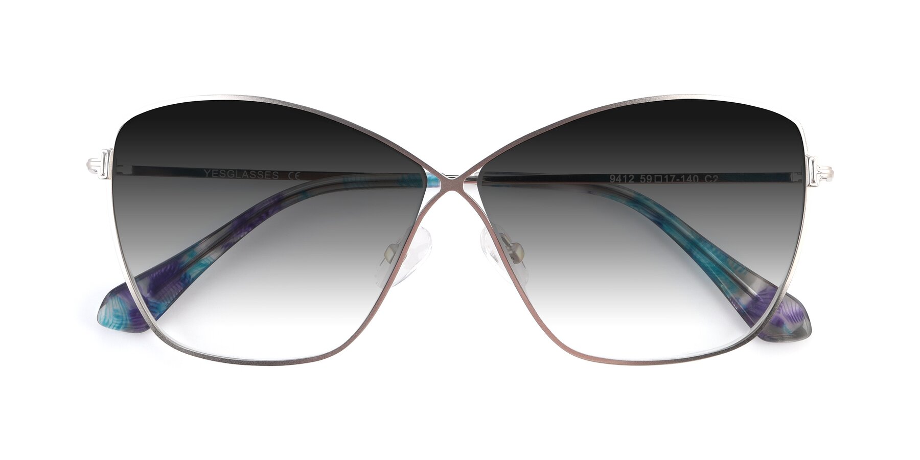 Folded Front of 9412 in Silver with Gray Gradient Lenses