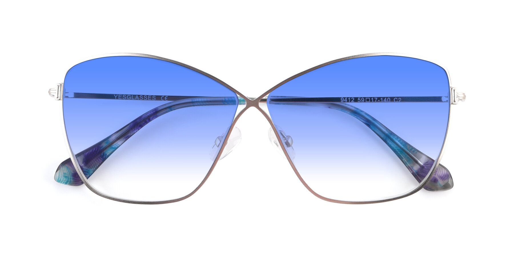 Folded Front of 9412 in Silver with Blue Gradient Lenses
