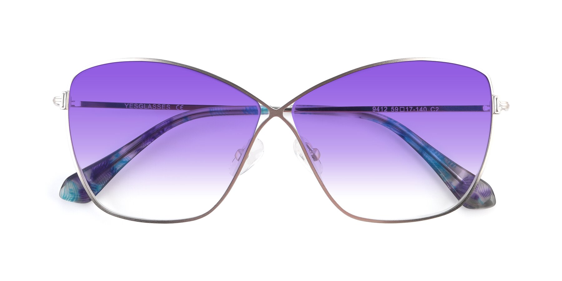 Folded Front of 9412 in Silver with Purple Gradient Lenses