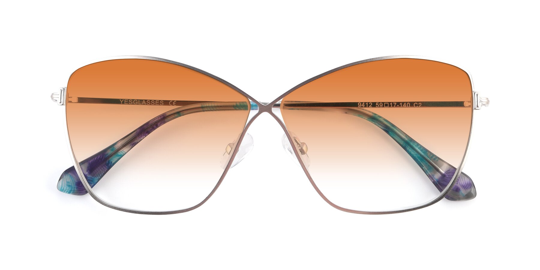 Folded Front of 9412 in Silver with Orange Gradient Lenses