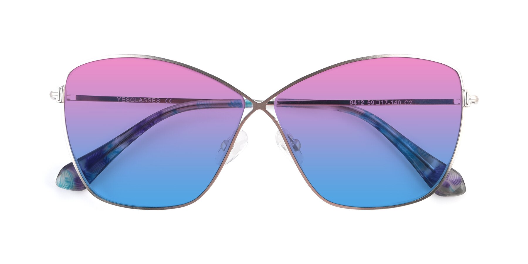 Folded Front of 9412 in Silver with Pink / Blue Gradient Lenses