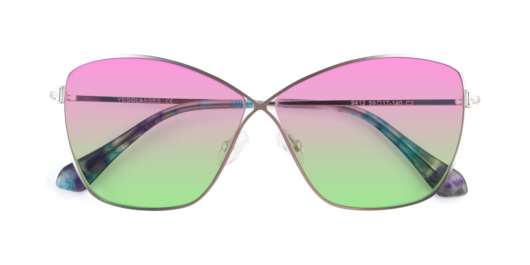 Folded Front of 9412 in Silver with Pink / Green Gradient Lenses