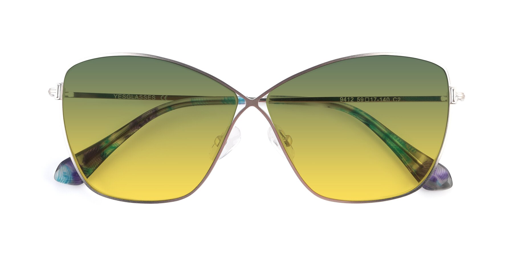 Folded Front of 9412 in Silver with Green / Yellow Gradient Lenses