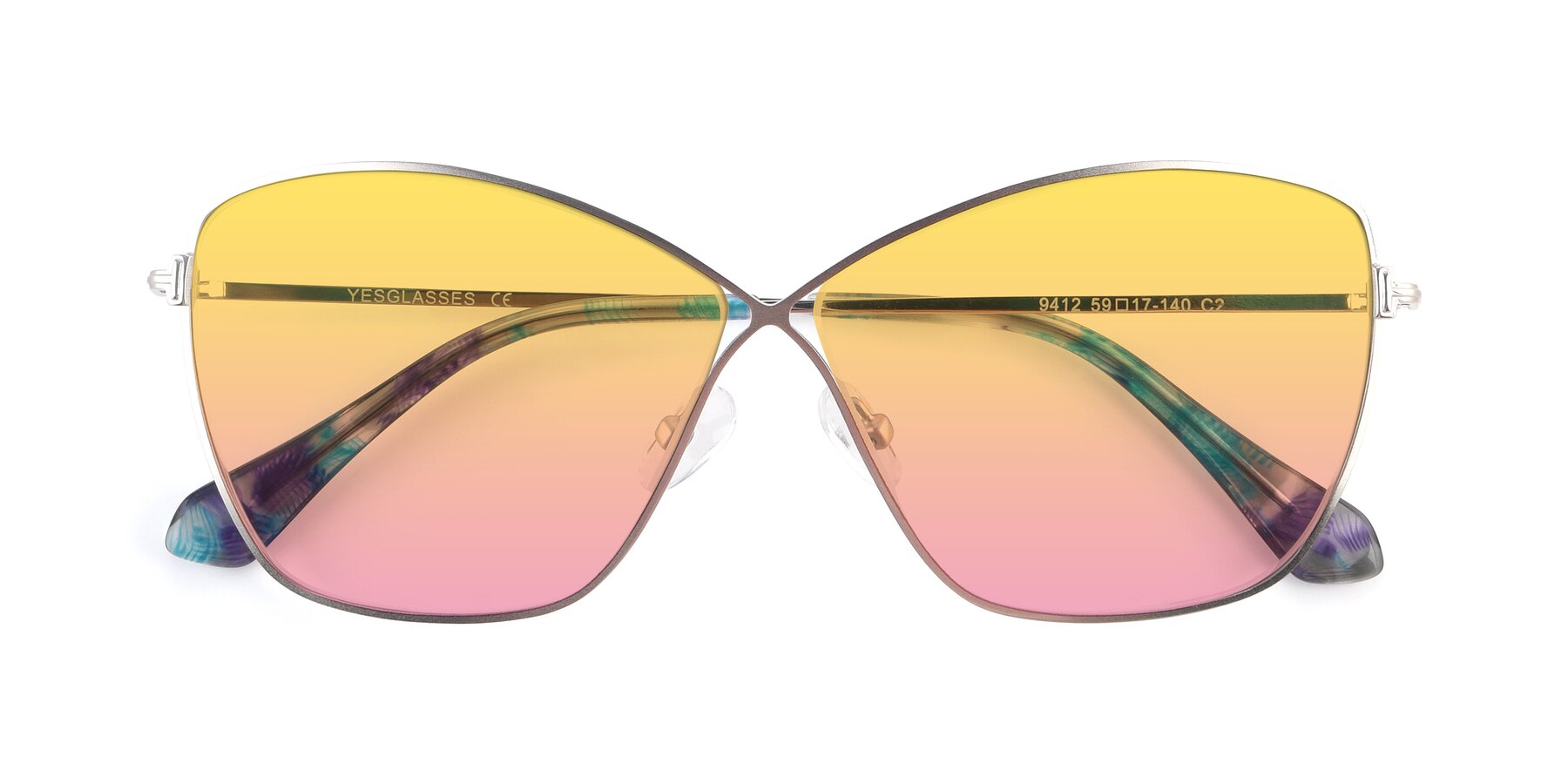 Folded Front of 9412 in Silver with Yellow / Pink Gradient Lenses
