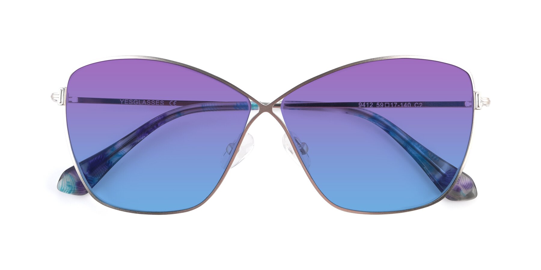 Folded Front of 9412 in Silver with Purple / Blue Gradient Lenses