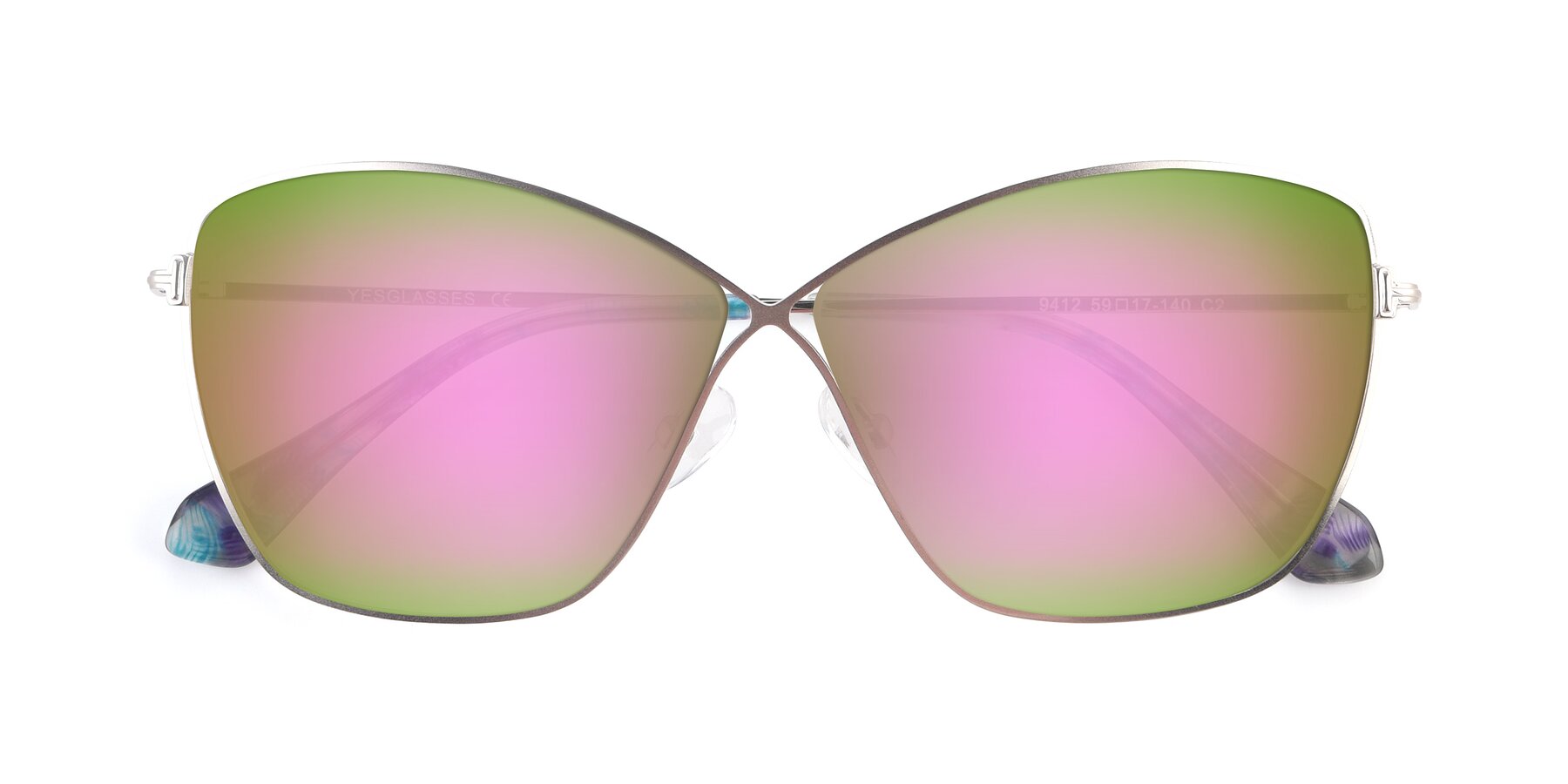 Folded Front of 9412 in Silver with Pink Mirrored Lenses