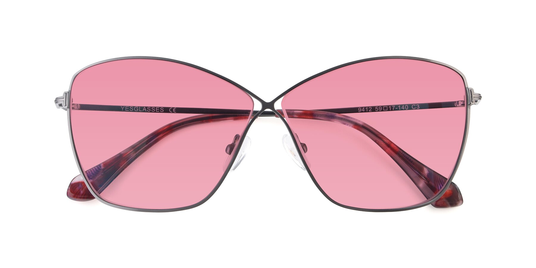 Folded Front of 9412 in Gunmetal with Pink Tinted Lenses