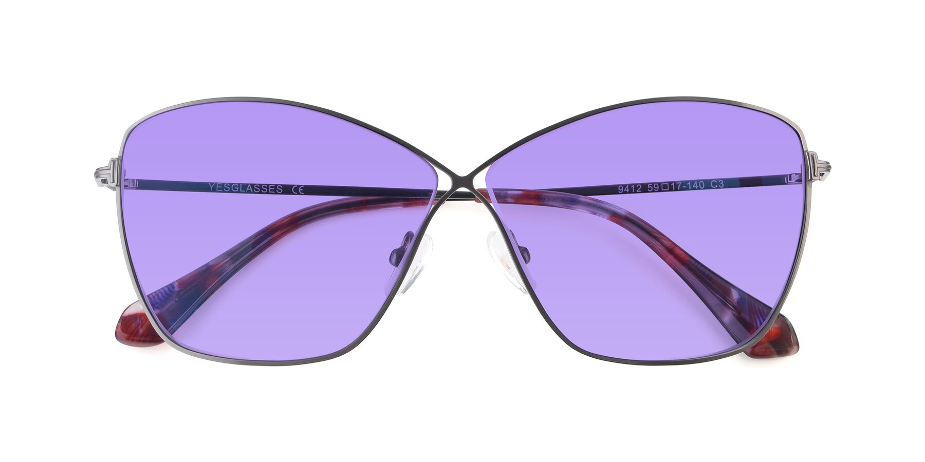 Folded Front of 9412 in Gunmetal with Medium Purple Tinted Lenses