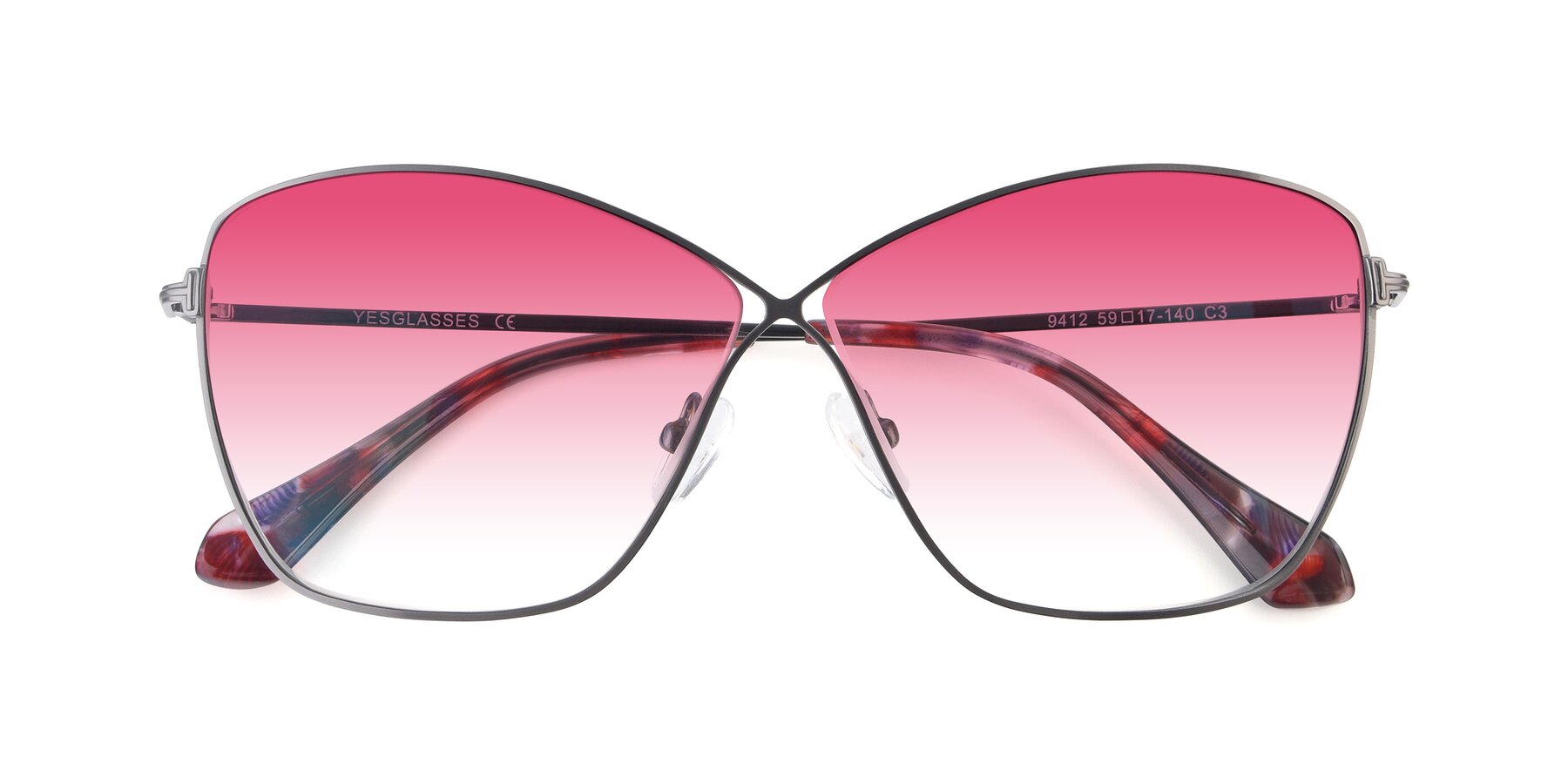 Folded Front of 9412 in Gunmetal with Pink Gradient Lenses