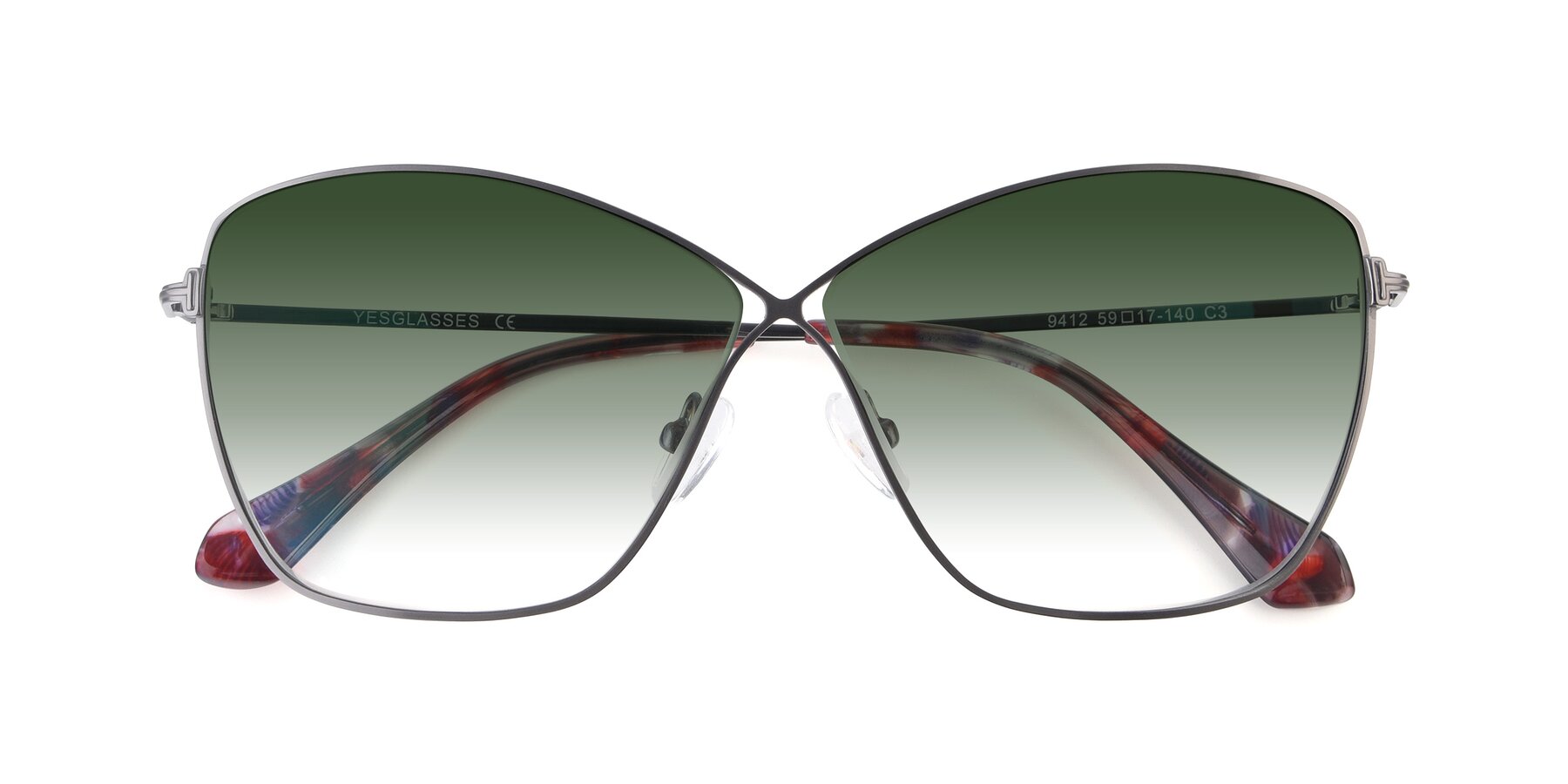 Folded Front of 9412 in Gunmetal with Green Gradient Lenses