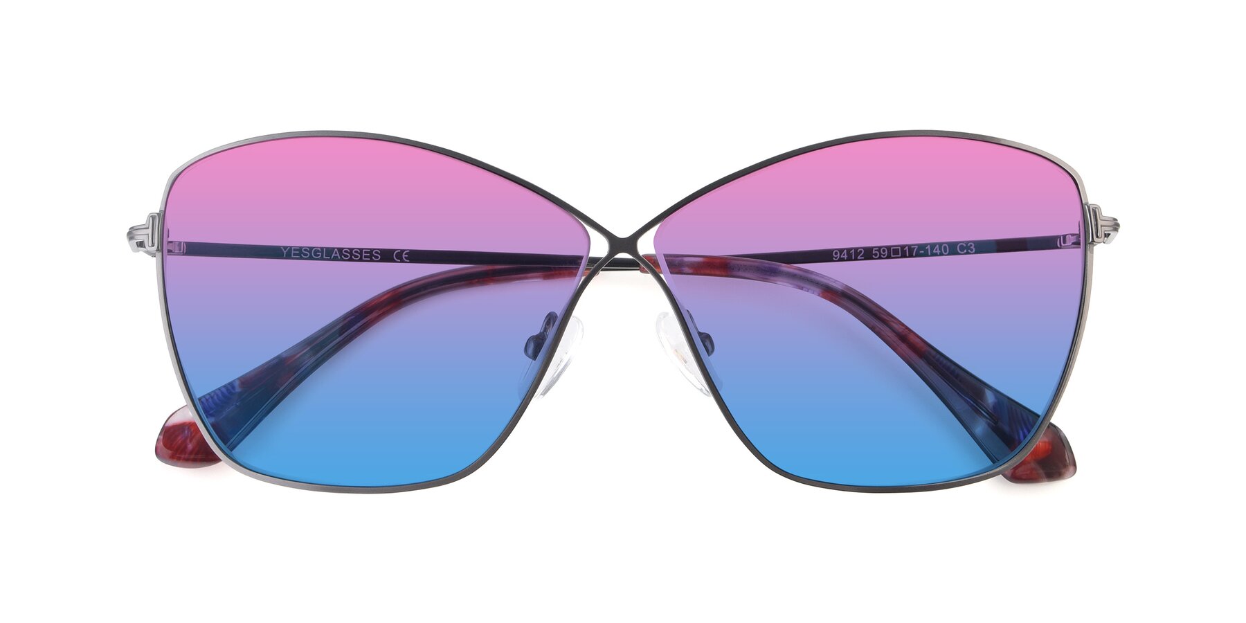 Folded Front of 9412 in Gunmetal with Pink / Blue Gradient Lenses