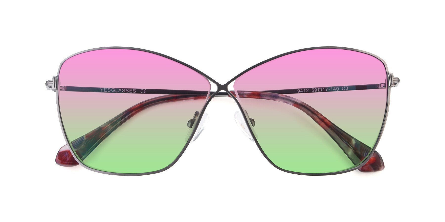 Folded Front of 9412 in Gunmetal with Pink / Green Gradient Lenses
