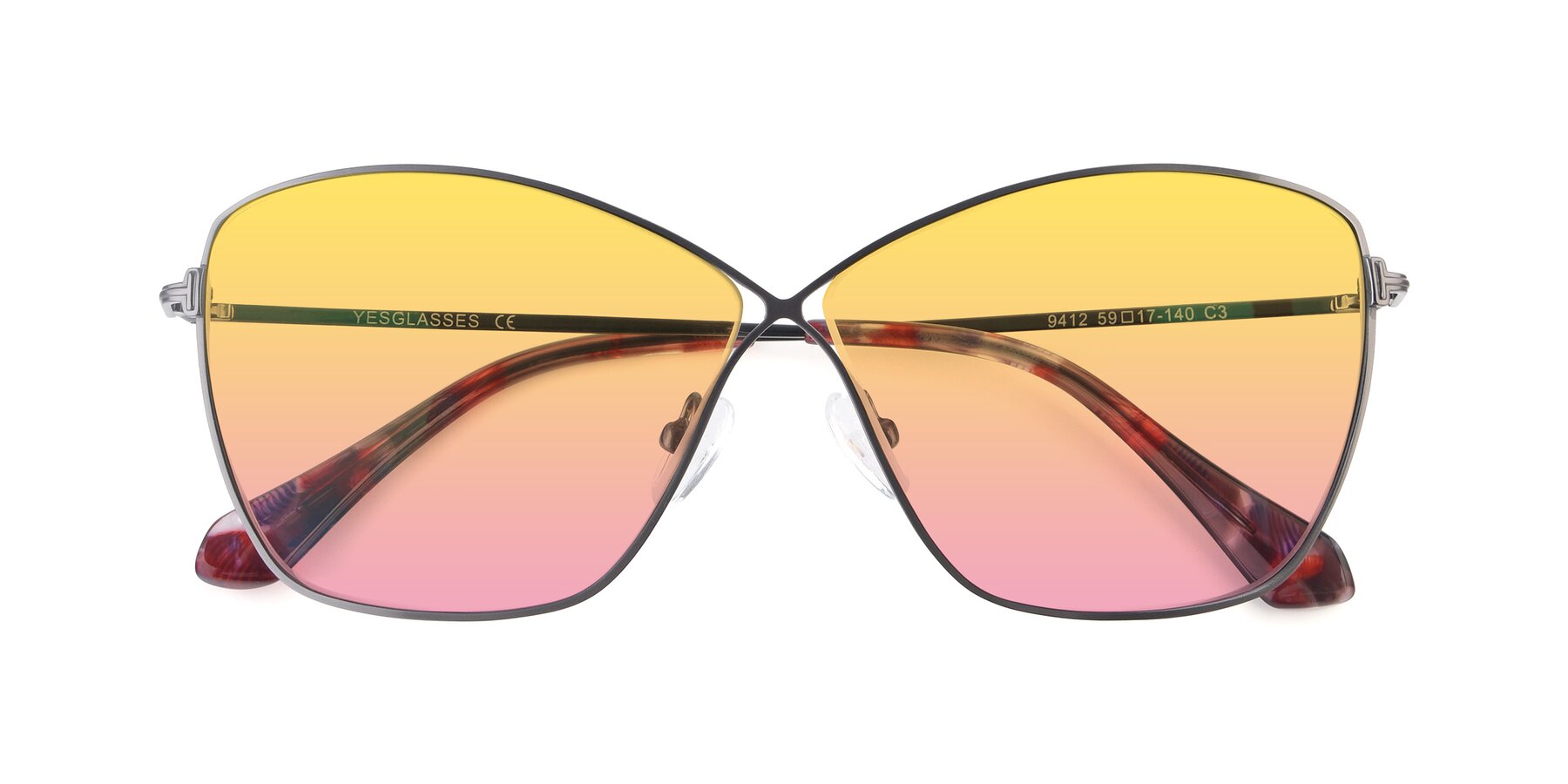 Folded Front of 9412 in Gunmetal with Yellow / Pink Gradient Lenses