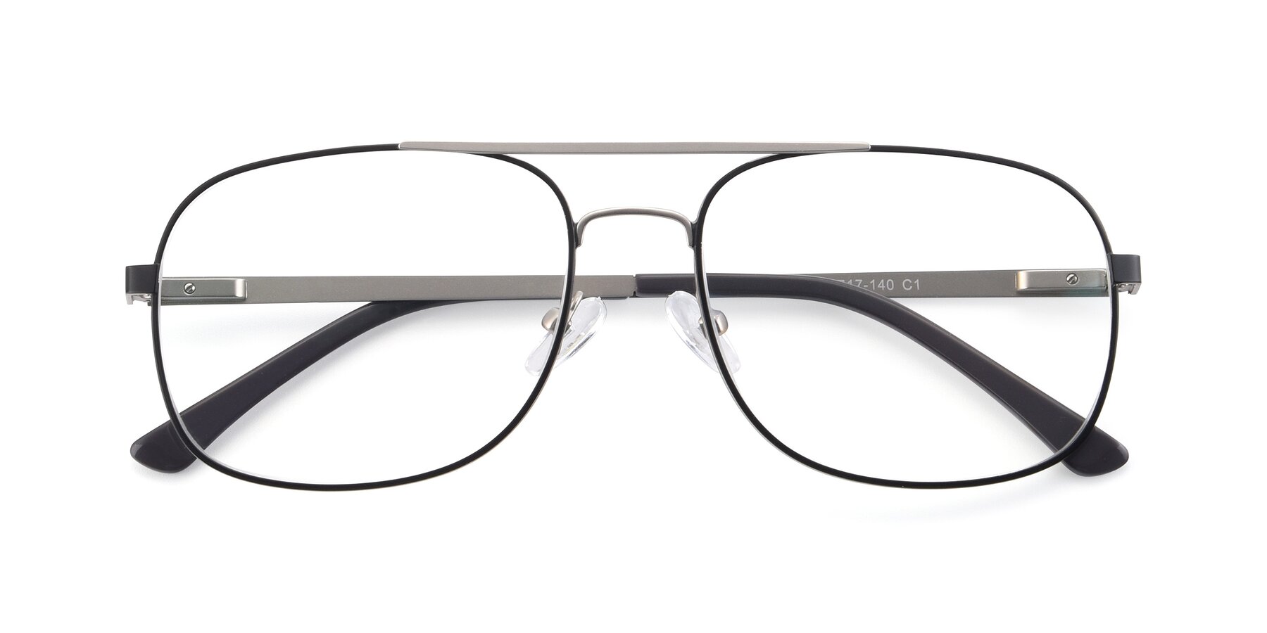 Folded Front of 9487 in Black-Silver with Clear Reading Eyeglass Lenses