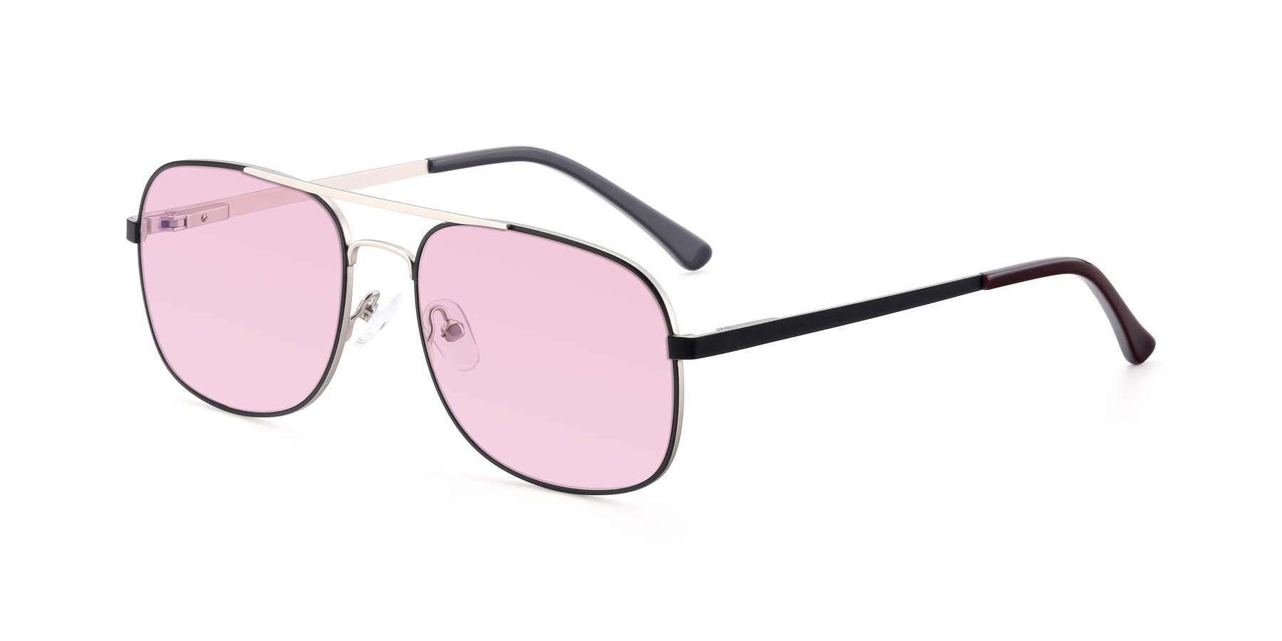 Angle of 9487 in Black-Silver with Light Pink Tinted Lenses