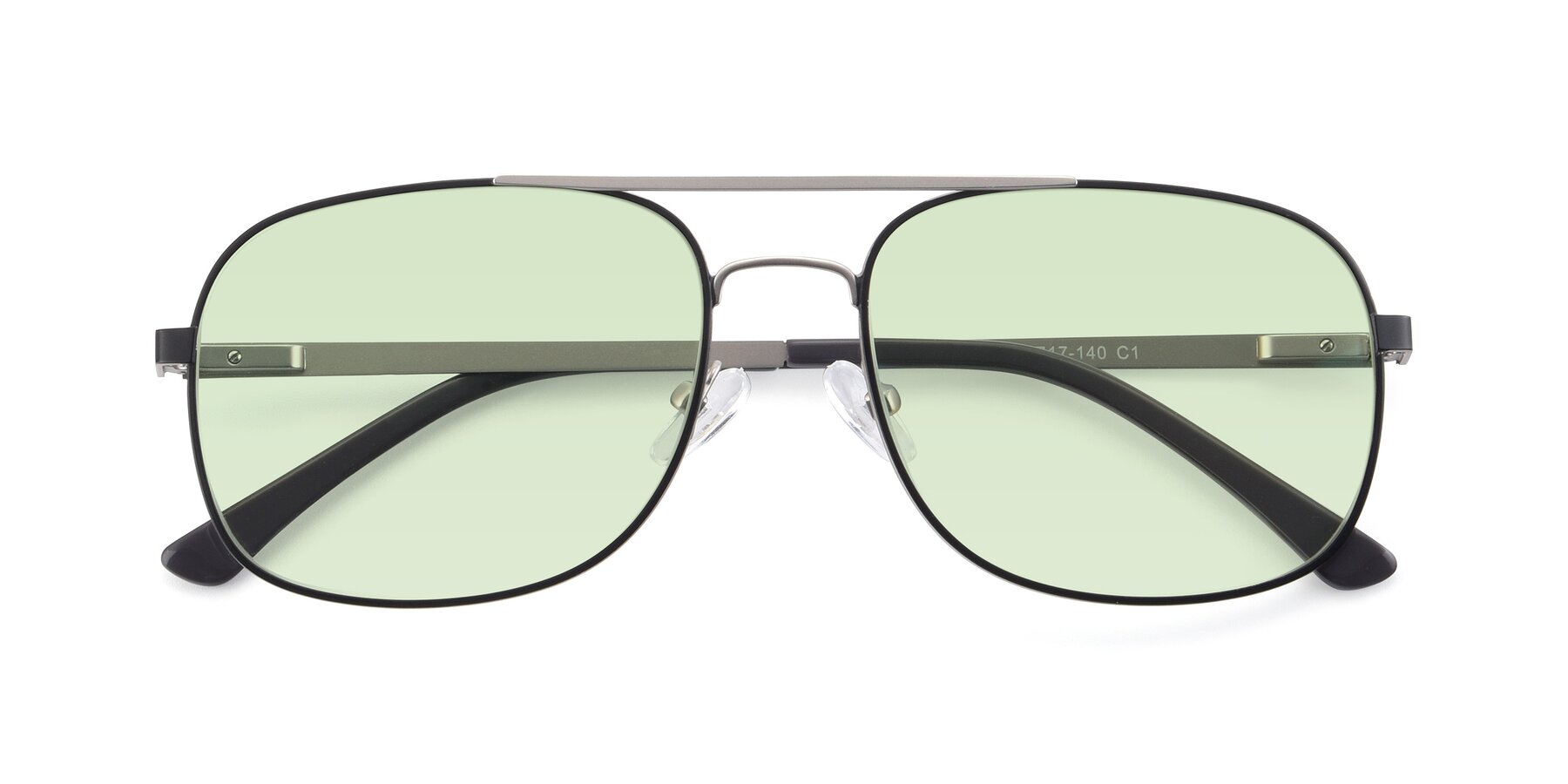 Folded Front of 9487 in Black-Silver with Light Green Tinted Lenses