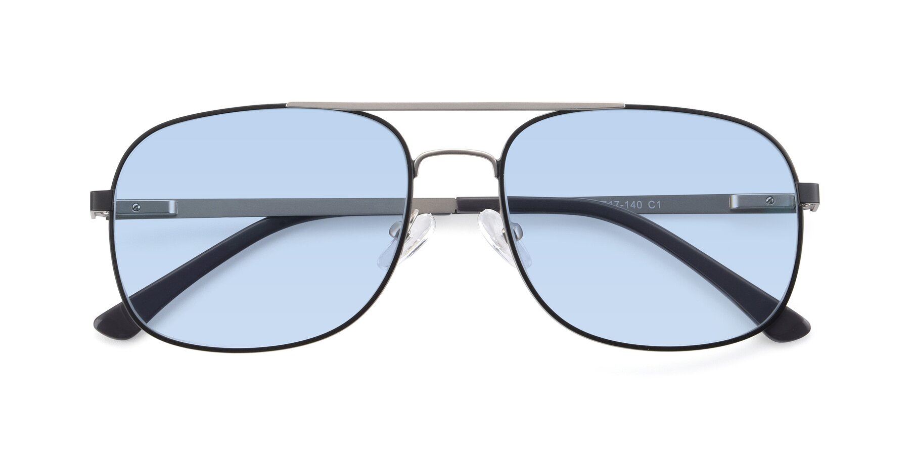 Folded Front of 9487 in Black-Silver with Light Blue Tinted Lenses