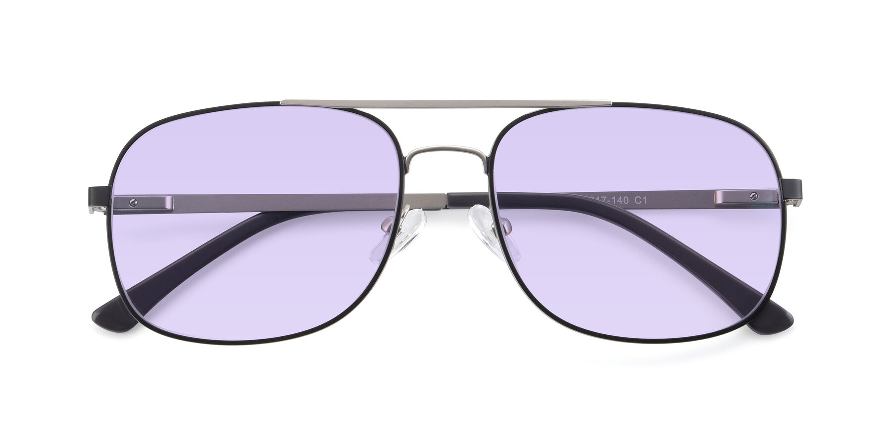 Folded Front of 9487 in Black-Silver with Light Purple Tinted Lenses