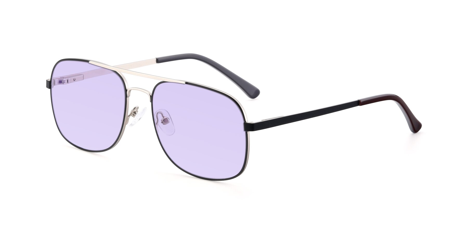 Angle of 9487 in Black-Silver with Light Purple Tinted Lenses