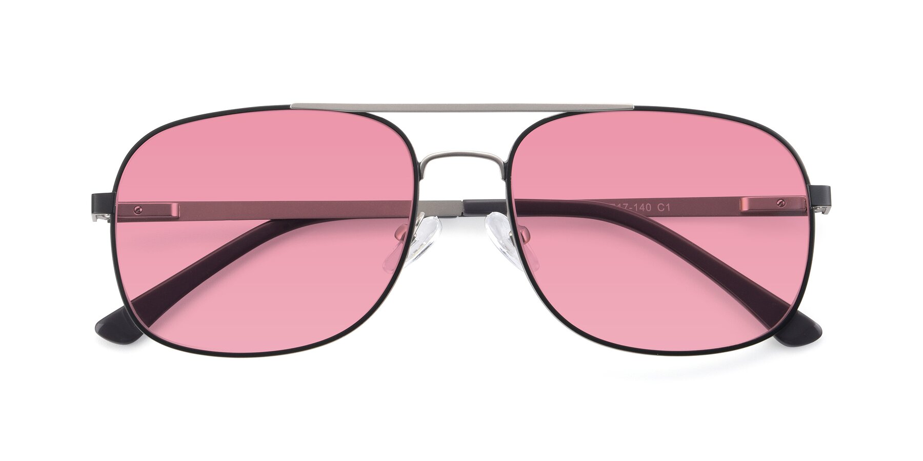 Folded Front of 9487 in Black-Silver with Pink Tinted Lenses