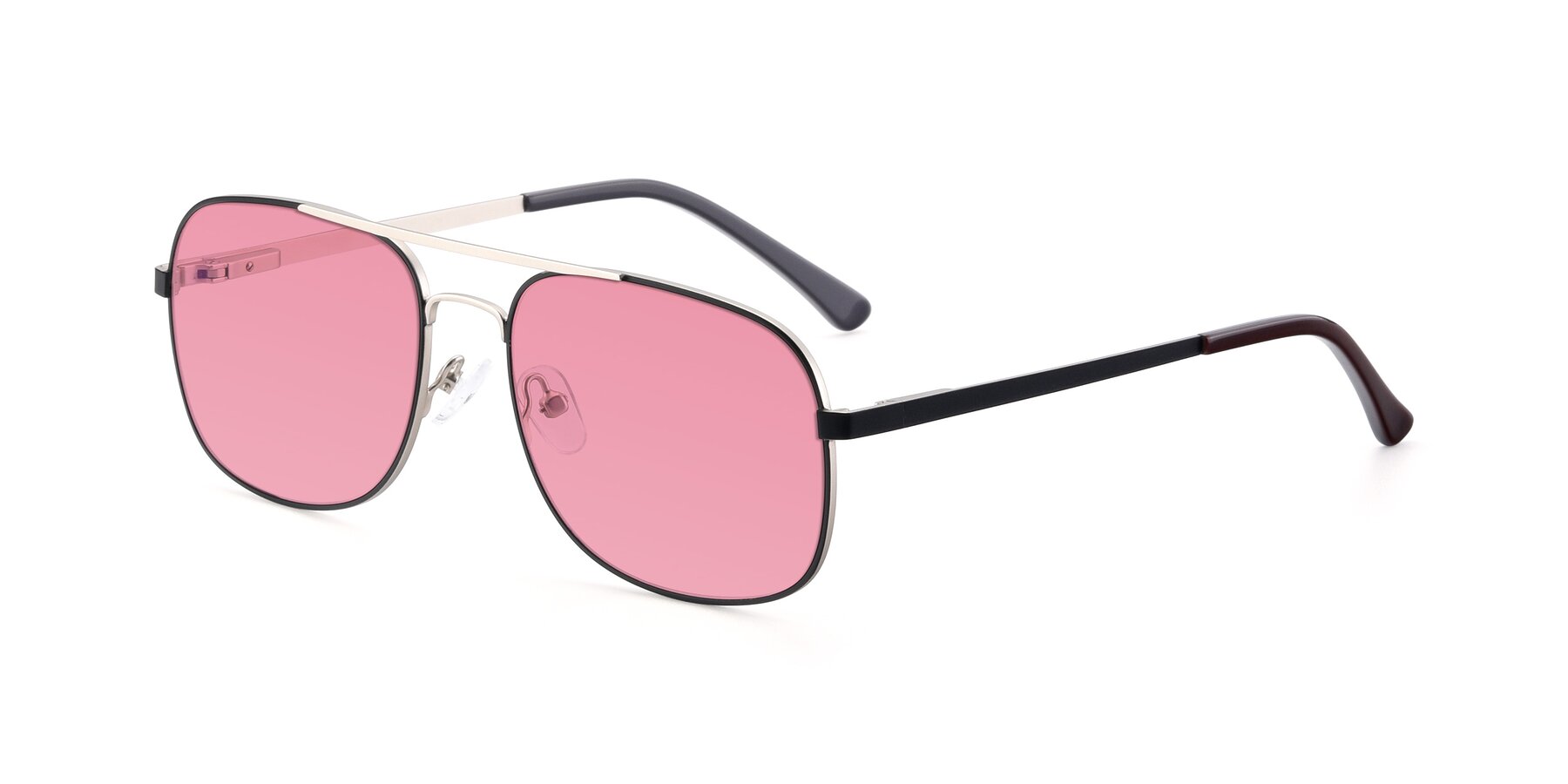 Angle of 9487 in Black-Silver with Pink Tinted Lenses