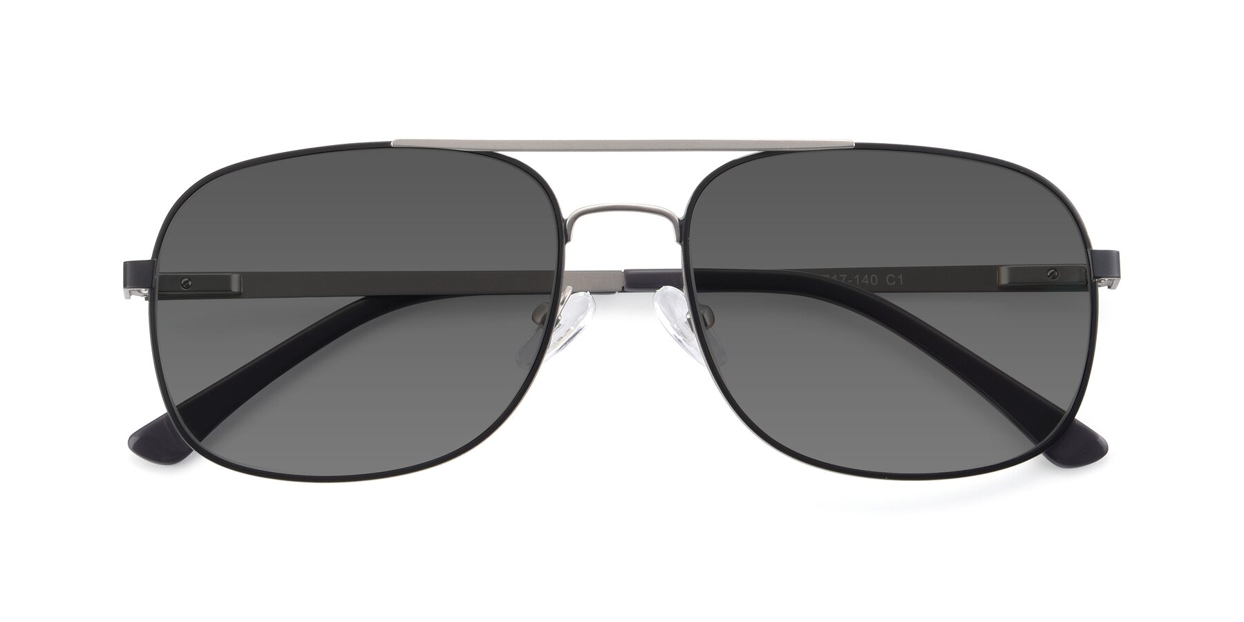 Folded Front of 9487 in Black-Silver with Medium Gray Tinted Lenses