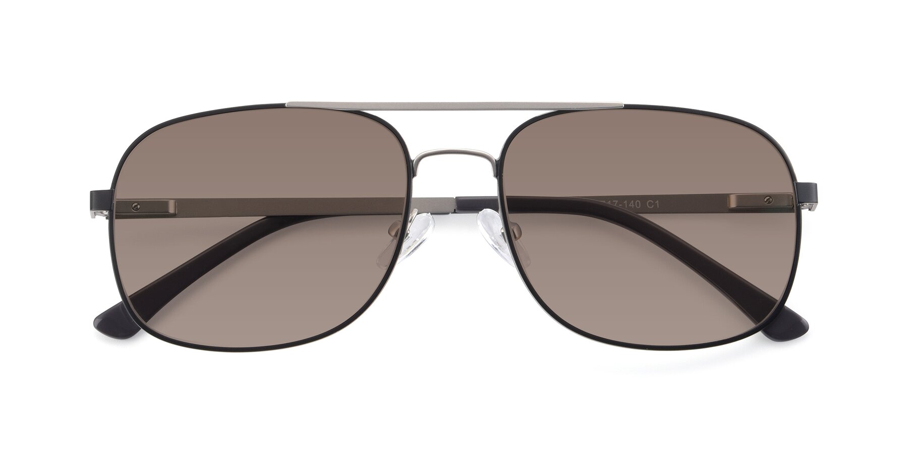 Folded Front of 9487 in Black-Silver with Medium Brown Tinted Lenses