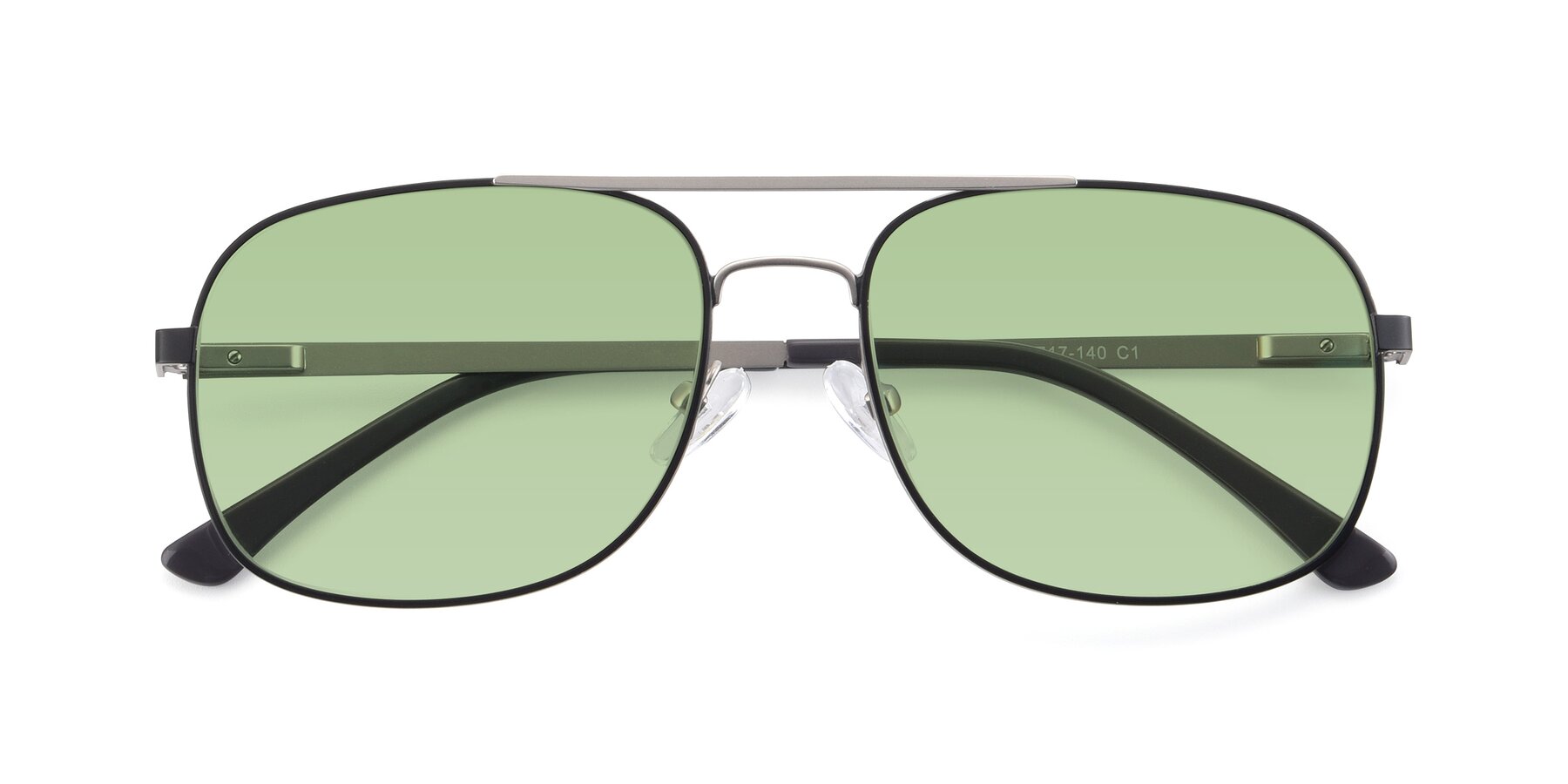 Folded Front of 9487 in Black-Silver with Medium Green Tinted Lenses