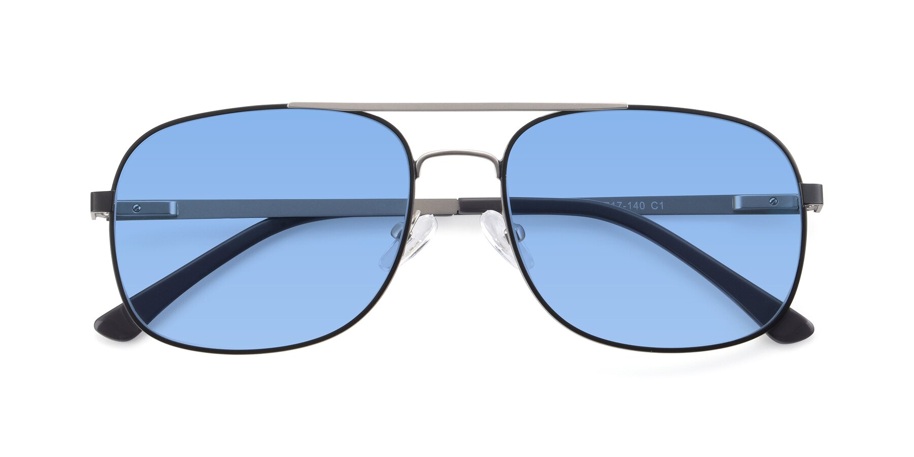 Folded Front of 9487 in Black-Silver with Medium Blue Tinted Lenses