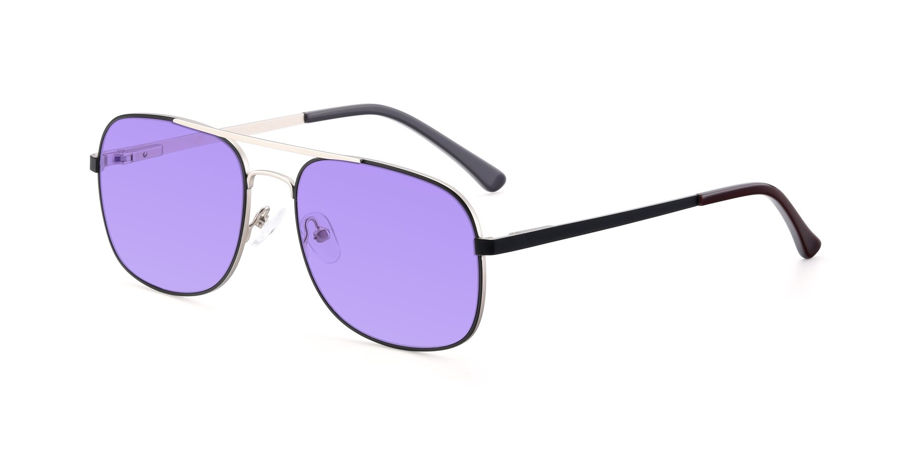 Angle of 9487 in Black-Silver with Medium Purple Tinted Lenses