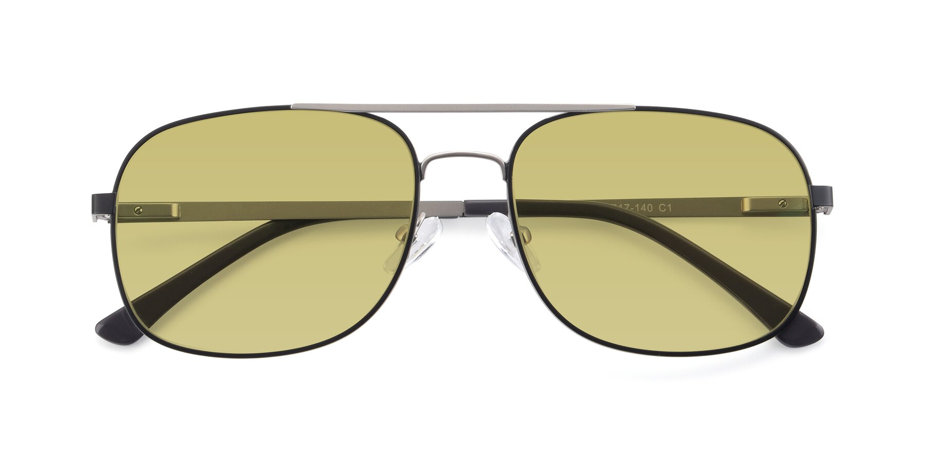 Folded Front of 9487 in Black-Silver with Medium Champagne Tinted Lenses