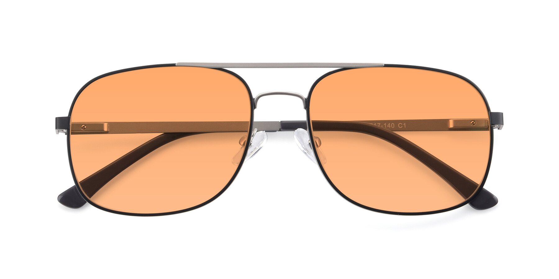 Folded Front of 9487 in Black-Silver with Medium Orange Tinted Lenses