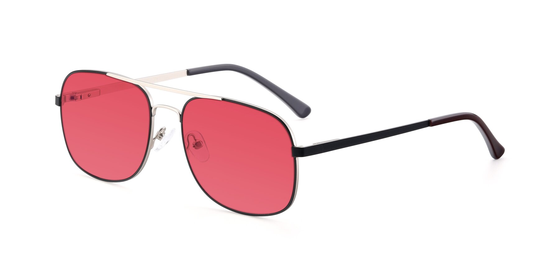 Angle of 9487 in Black-Silver with Red Tinted Lenses