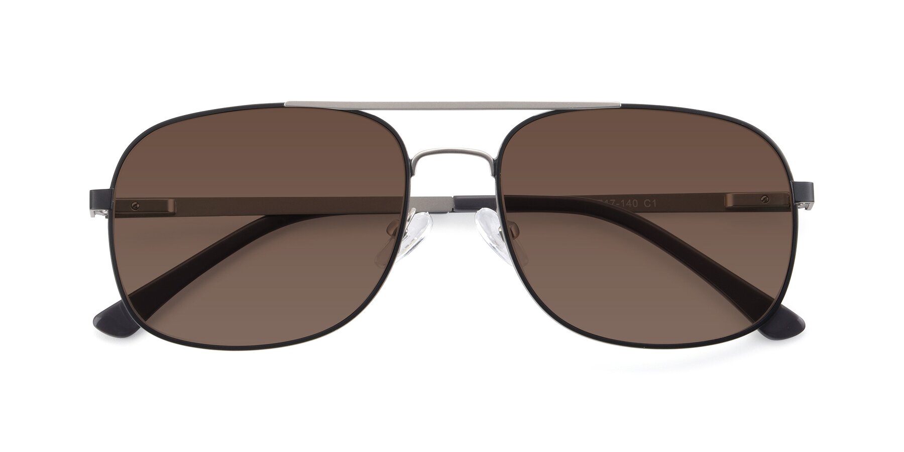 Folded Front of 9487 in Black-Silver with Brown Tinted Lenses