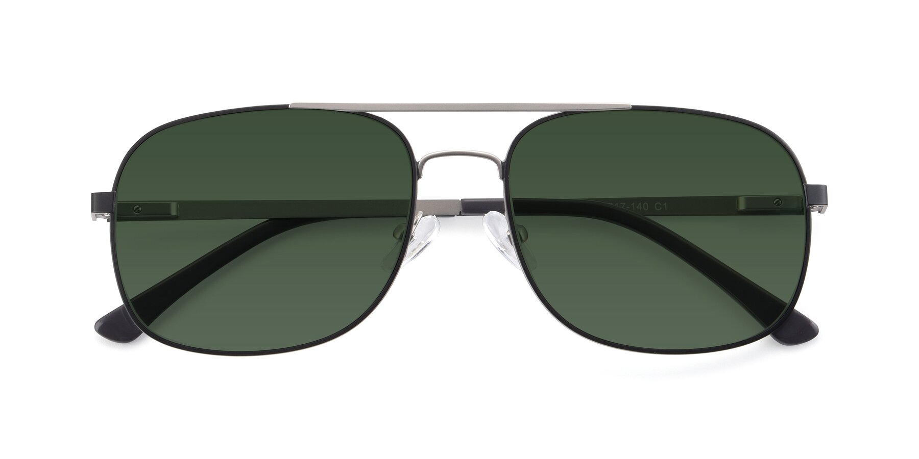 Folded Front of 9487 in Black-Silver with Green Tinted Lenses