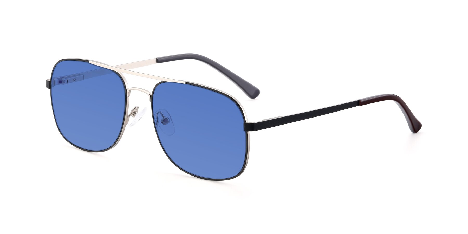 Angle of 9487 in Black-Silver with Blue Tinted Lenses