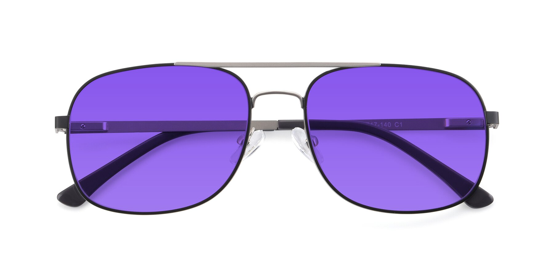 Folded Front of 9487 in Black-Silver with Purple Tinted Lenses