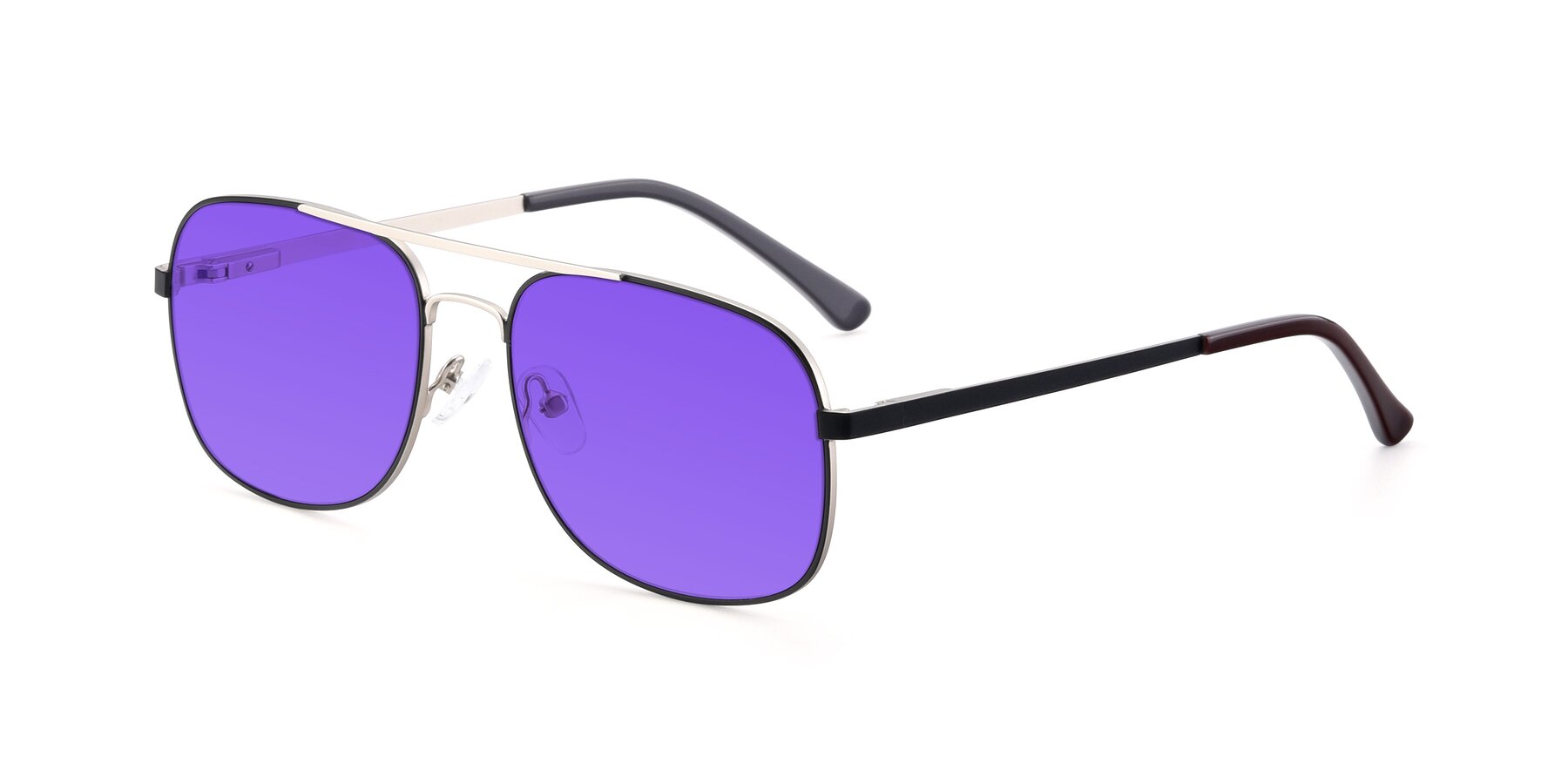Angle of 9487 in Black-Silver with Purple Tinted Lenses