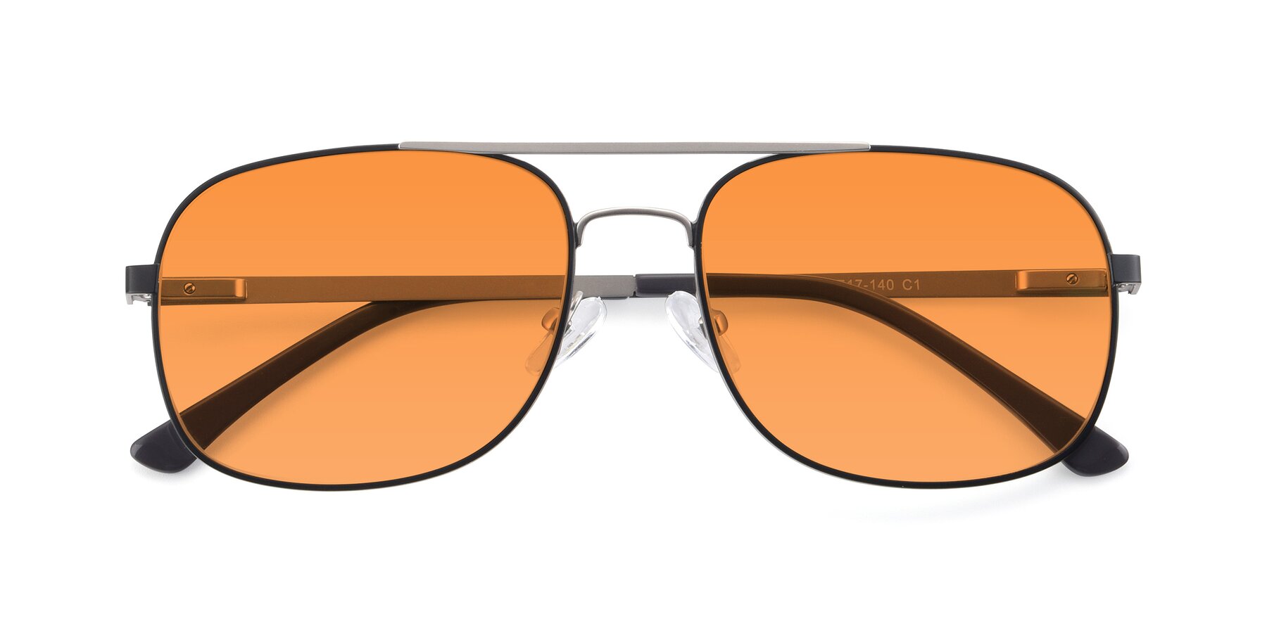Folded Front of 9487 in Black-Silver with Orange Tinted Lenses