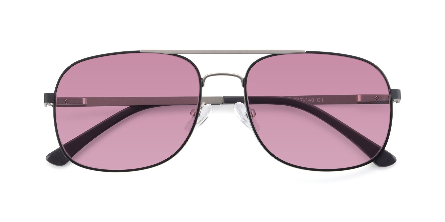 Folded Front of 9487 in Black-Silver with Medium Wine Tinted Lenses