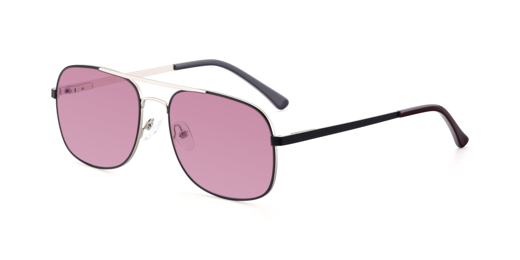 Angle of 9487 in Black-Silver with Medium Wine Tinted Lenses