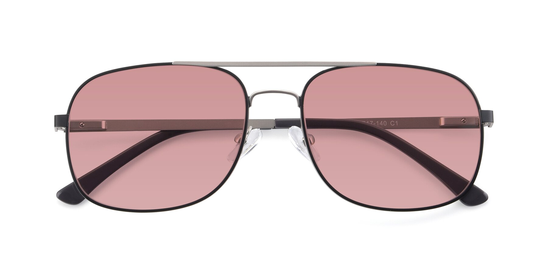 Folded Front of 9487 in Black-Silver with Medium Garnet Tinted Lenses